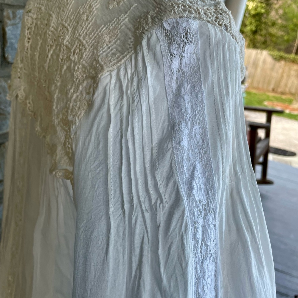 Johnny Was | Love Ivory + Ecru Lace-Trim Pintuck Victorian Boho Romantic Top S - Picture 4 of 16